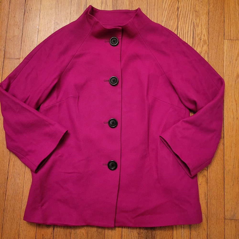Randy‎ Kemper 12 Hot Pink Barbiecore Wool Mock Neck Button Front Swing Jacket